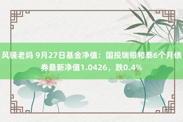 风骚老妈 9月27日基金净值：国投瑞银和泰6个月债券最新净值1.0426，跌0.4%